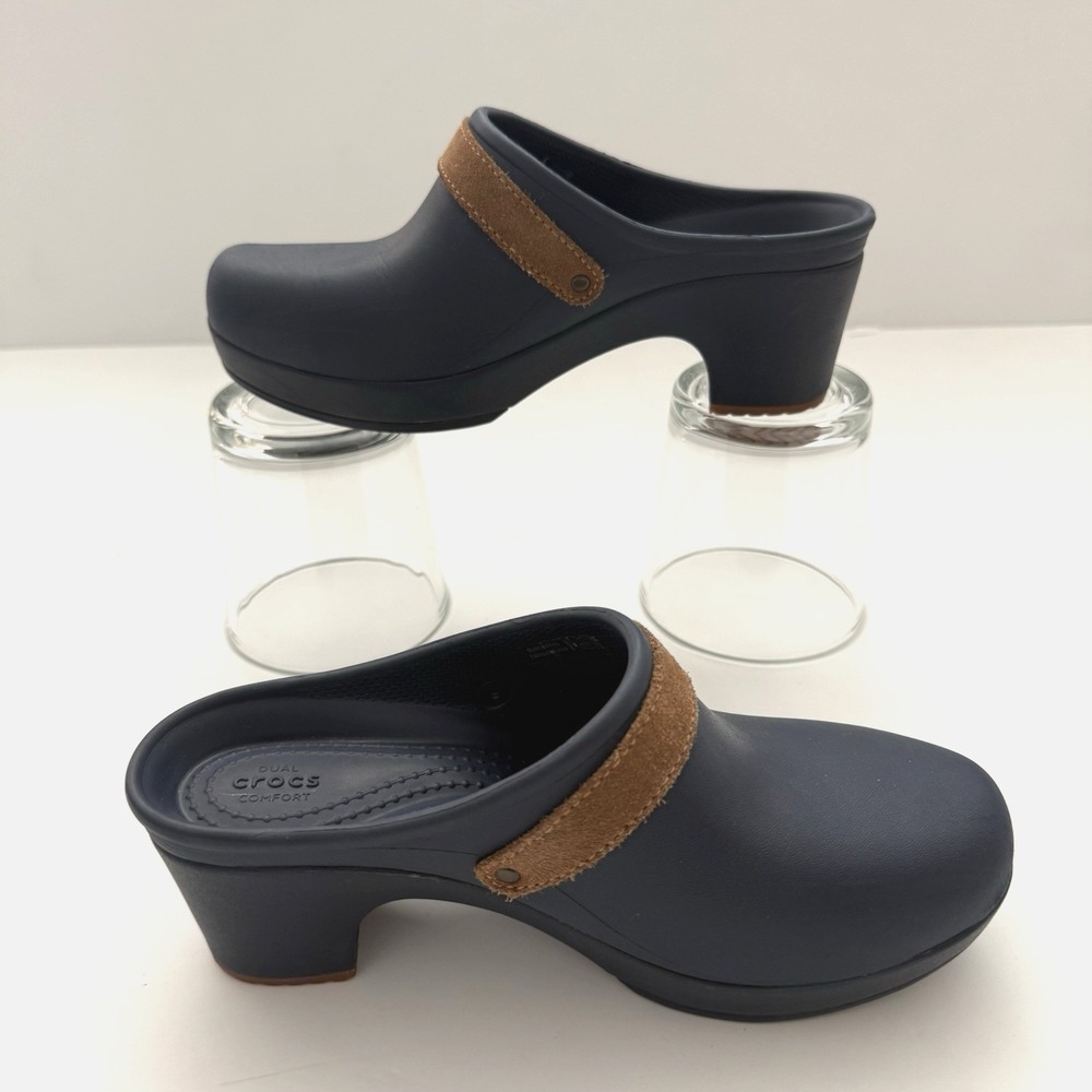 Crocs Sarah Clog Heeled Mule Shoe Women US 5 M EU 35.5 Blue Comfort Platform - Picture 2 of 8